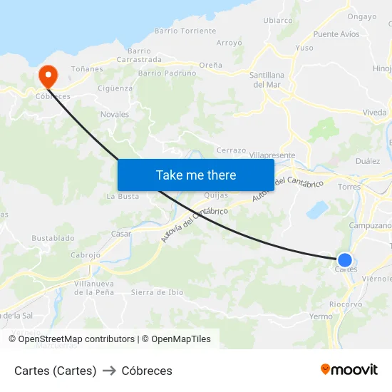 Cartes (Cartes) to Cóbreces map