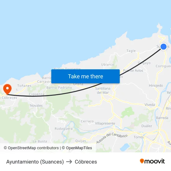 Ayuntamiento (Suances) to Cóbreces map