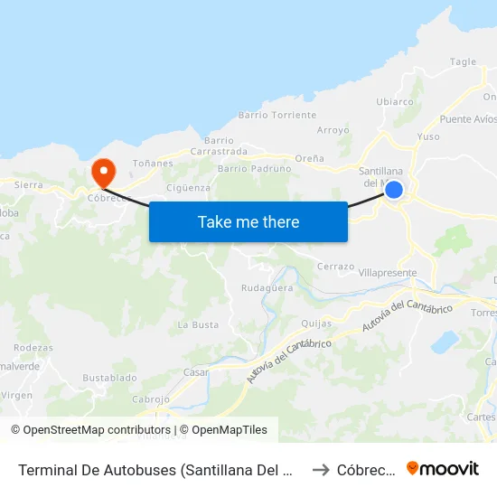 Terminal De Autobuses (Santillana Del Mar) to Cóbreces map