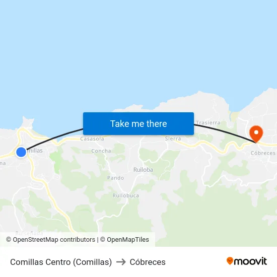 Comillas Centro (Comillas) to Cóbreces map