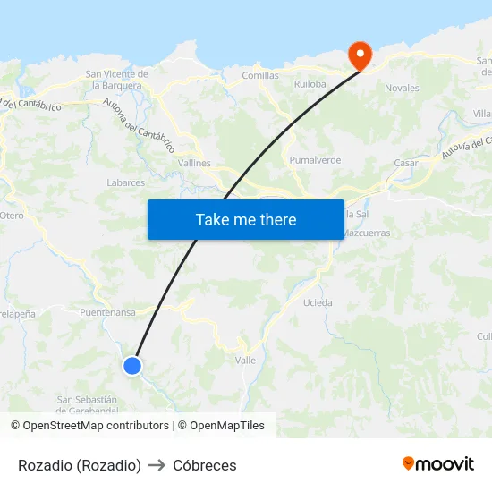 Rozadio (Rozadio) to Cóbreces map