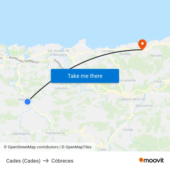 Cades (Cades) to Cóbreces map