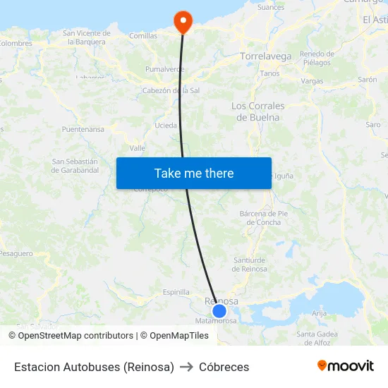 Estacion Autobuses (Reinosa) to Cóbreces map