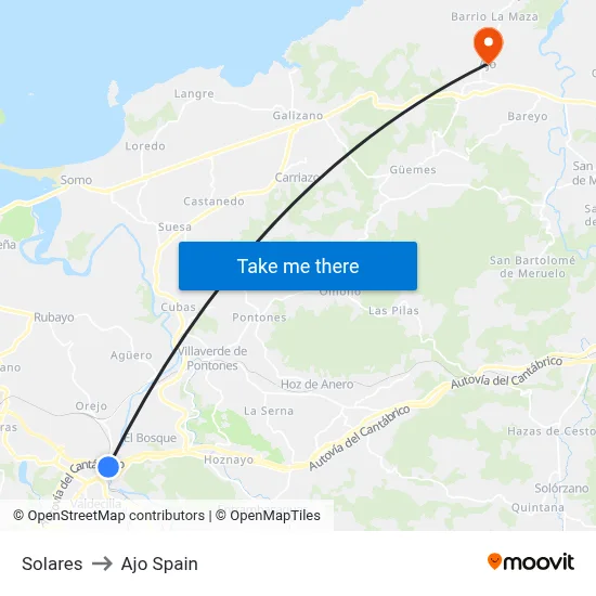 Solares to Ajo Spain map