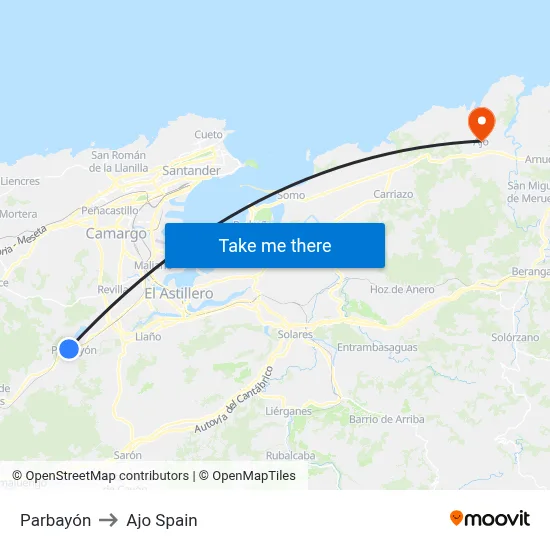 Parbayón to Ajo Spain map