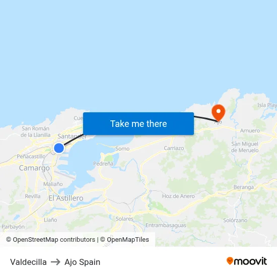 Valdecilla to Ajo Spain map