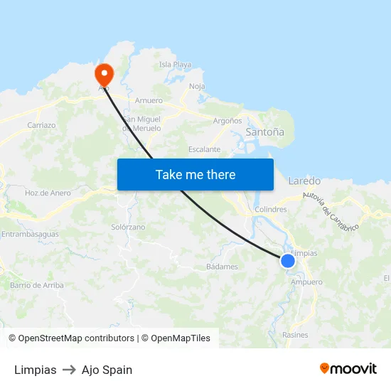 Limpias to Ajo Spain map