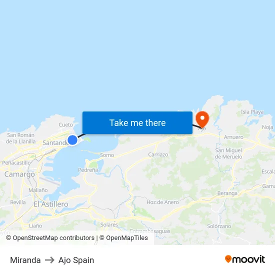 Miranda to Ajo Spain map