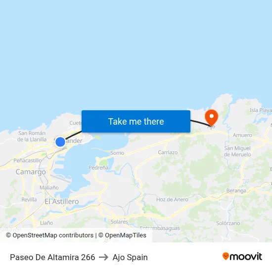 Paseo De Altamira 266 to Ajo Spain map