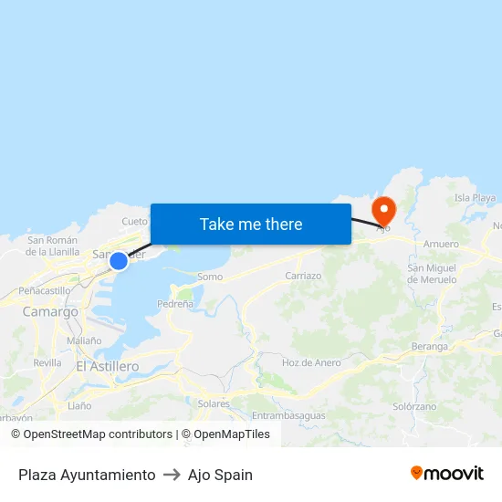 Plaza Ayuntamiento to Ajo Spain map