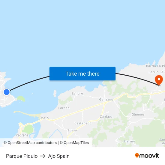 Parque Piquio to Ajo Spain map