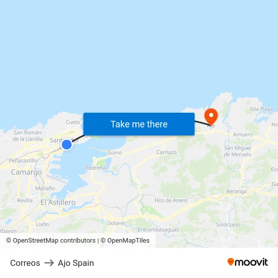 Correos to Ajo Spain map