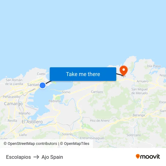 Escolapios to Ajo Spain map