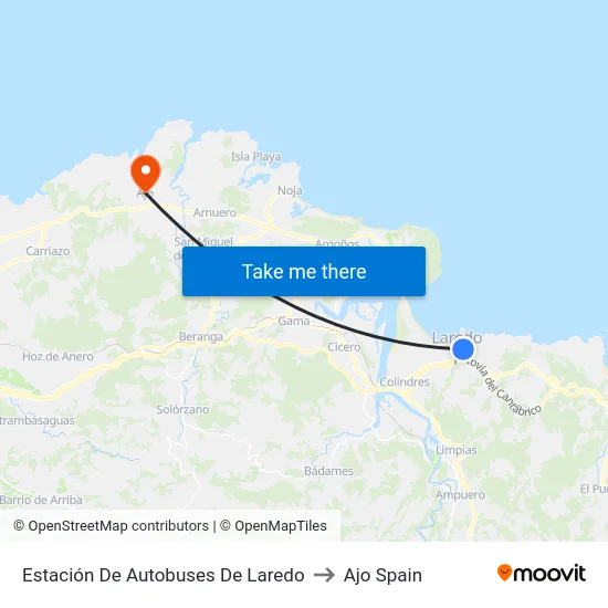 Estación De Autobuses De Laredo to Ajo Spain map