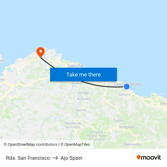 Rda. San Francisco to Ajo Spain map