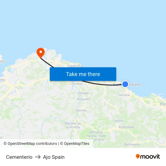 Cementerio to Ajo Spain map