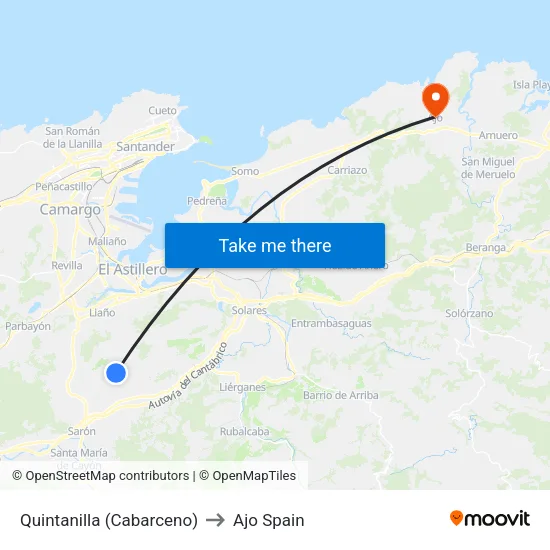 Quintanilla (Cabarceno) to Ajo Spain map