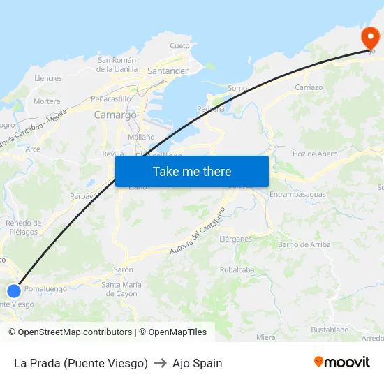 La Prada (Puente Viesgo) to Ajo Spain map