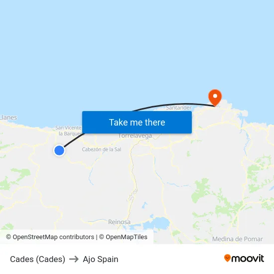 Cades (Cades) to Ajo Spain map