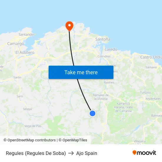 Regules (Regules De Soba) to Ajo Spain map