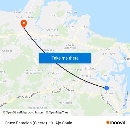 Cruce Estacion (Cicero) to Ajo Spain map