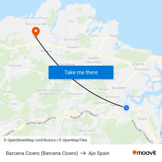 Barcena Cicero (Barcena Cicero) to Ajo Spain map