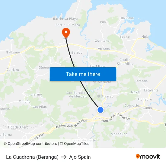 La Cuadrona (Beranga) to Ajo Spain map