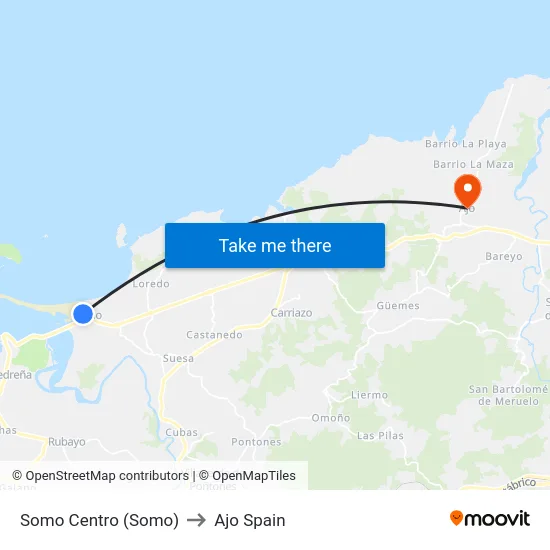 Somo Centro (Somo) to Ajo Spain map