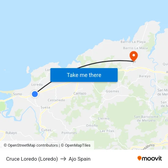Cruce Loredo (Loredo) to Ajo Spain map