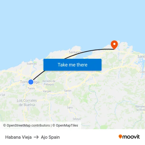 Habana Vieja to Ajo Spain map