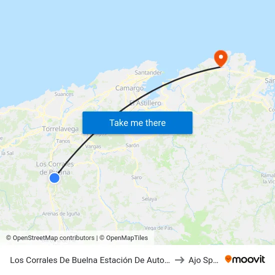 Los Corrales De Buelna Estación De Autobuses to Ajo Spain map
