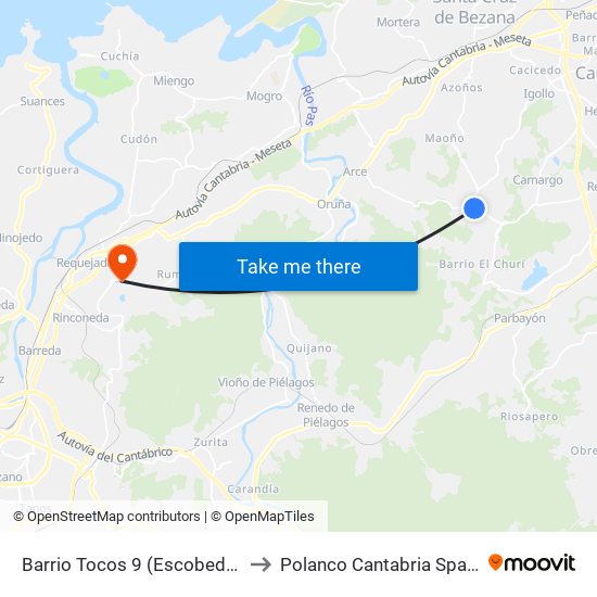 Barrio Tocos 9 (Escobedo) to Polanco Cantabria Spain map