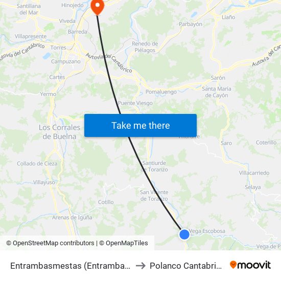 Entrambasmestas (Entrambasmestas) to Polanco Cantabria Spain map