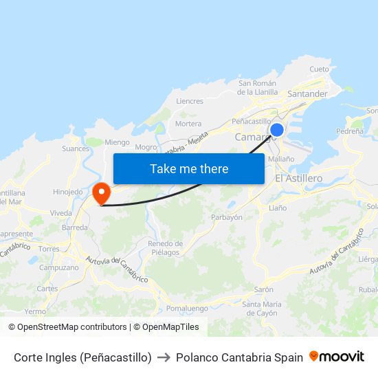Corte Ingles (Peñacastillo) to Polanco Cantabria Spain map