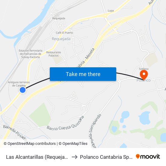 Las Alcantarillas (Requejada) to Polanco Cantabria Spain map