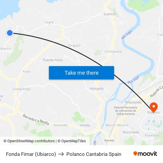 Fonda Fimar (Ubiarco) to Polanco Cantabria Spain map