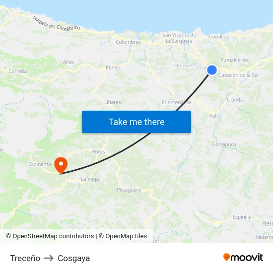 Treceño to Cosgaya map