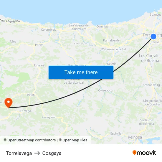 Torrelavega to Cosgaya map