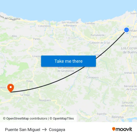Puente San Miguel to Cosgaya map