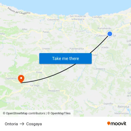 Ontoria to Cosgaya map