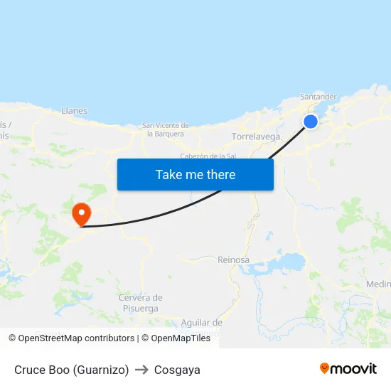 Cruce Boo (Guarnizo) to Cosgaya map