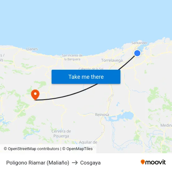 Poligono Riamar (Maliaño) to Cosgaya map