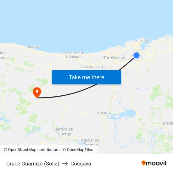 Cruce Guarnizo (Solia) to Cosgaya map