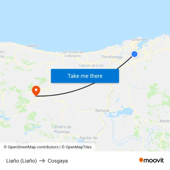 Liaño (Liaño) to Cosgaya map