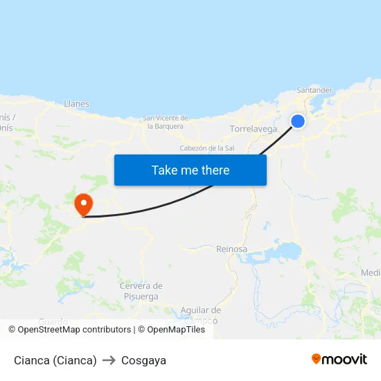 Cianca (Cianca) to Cosgaya map