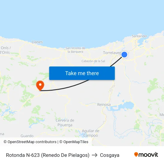 Rotonda N-623 (Renedo De Pielagos) to Cosgaya map