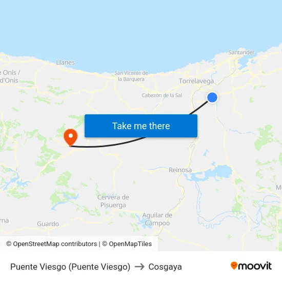 Puente Viesgo (Puente Viesgo) to Cosgaya map
