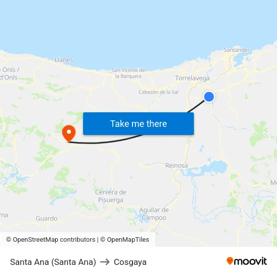 Santa Ana (Santa Ana) to Cosgaya map