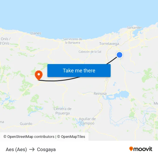 Aes (Aes) to Cosgaya map