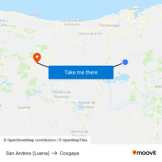 San Andres (Luena) to Cosgaya map
